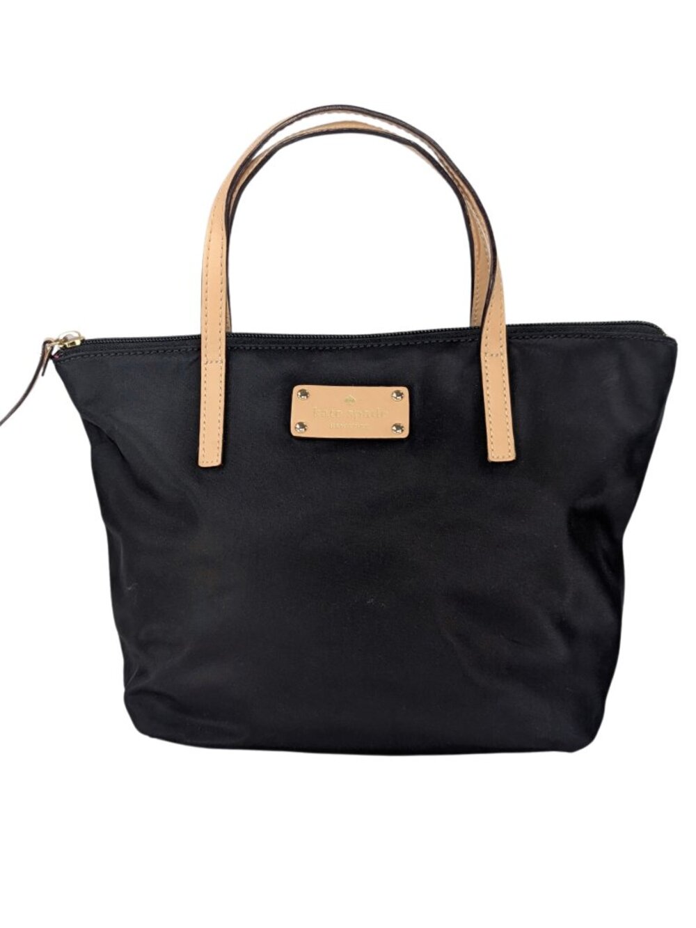 Kate Spade Small Black Nylon Tan Leather Kennedy Park Sophie Zip Tote